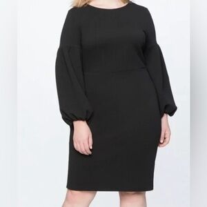 Eloquii Black Long Puff Sleeve Knee Length Dress